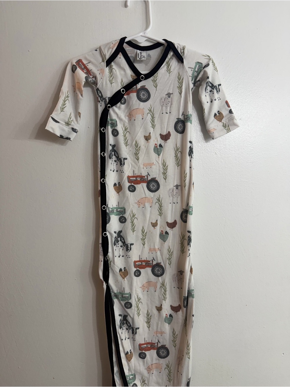 Farm Animal Print Long Sleeve Kids Nightgown - Cream with Multicolor Farm Motifs
